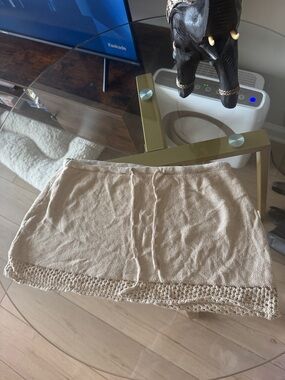 Beige Crochet-Hem Knit Mini Skirt - Women's